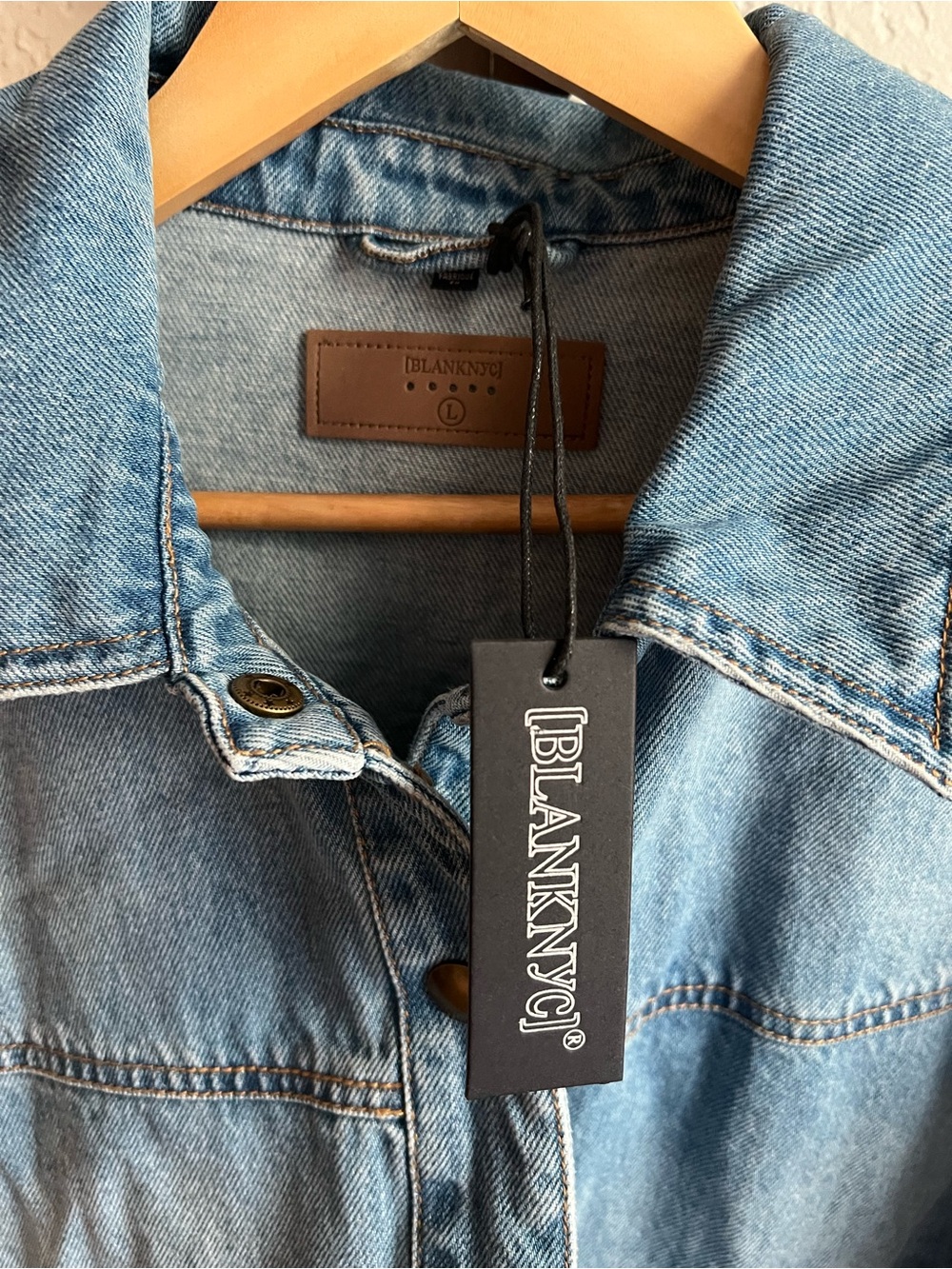 Blank NYC Light Blue Denim Jacket with Tan Fringe - Picture 4 of 4